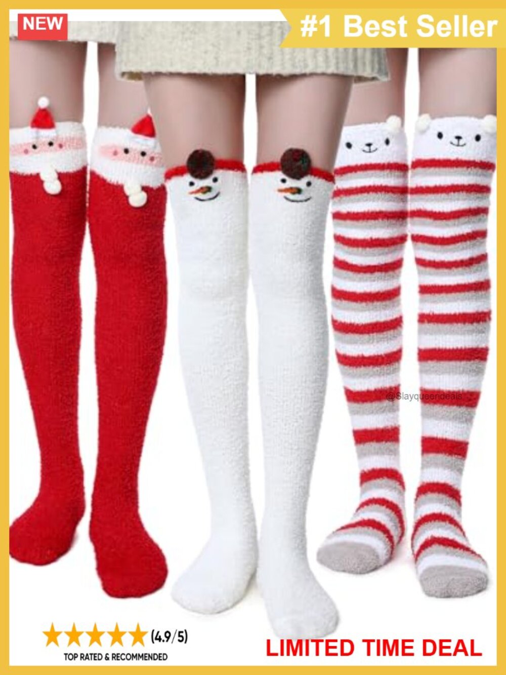 Fuzzy Thigh High Over Knee Socks Coral Fleece Christmas Stockings